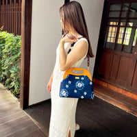 Handbag With Wooden Frame - Shibori Bubbles