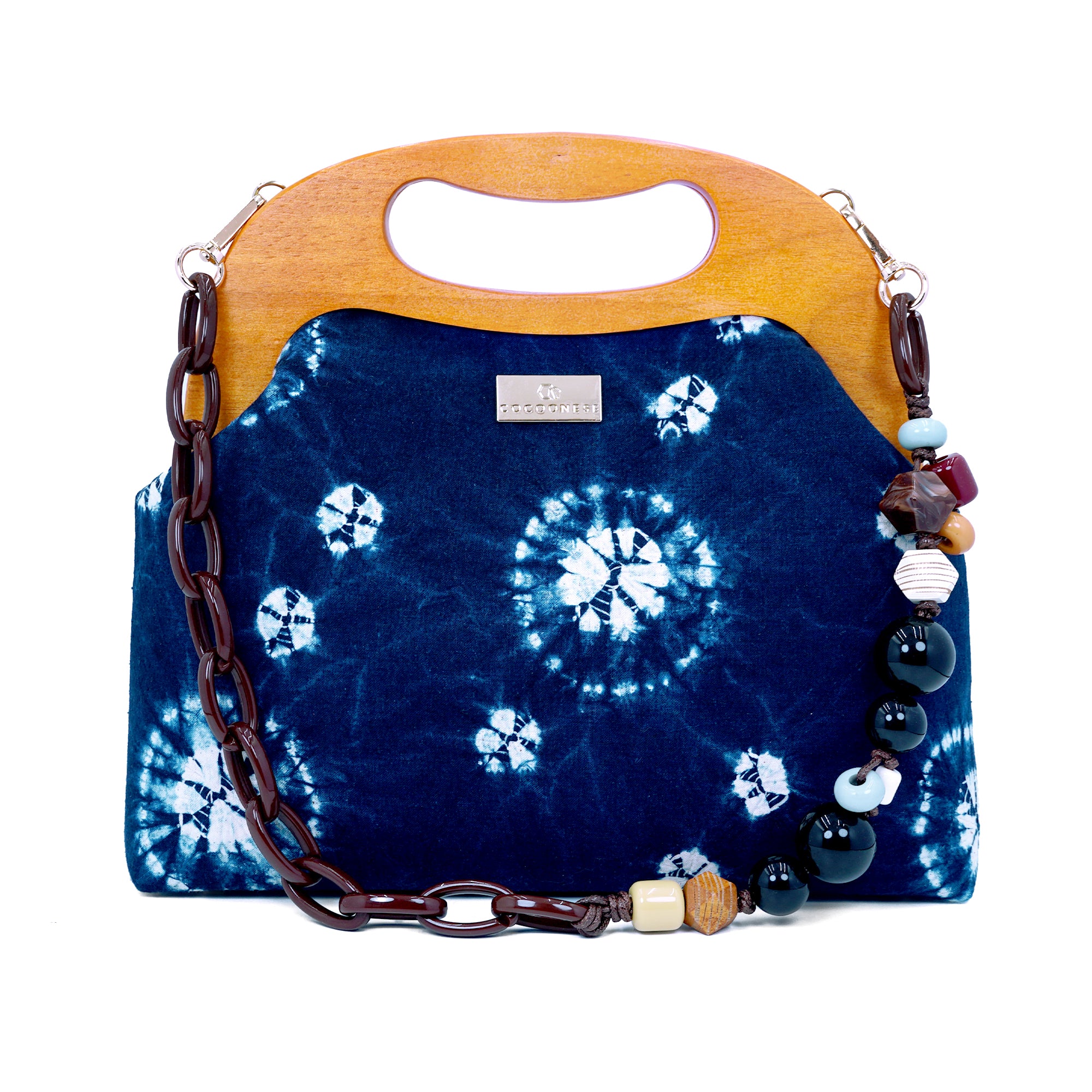 Handbag With Wooden Frame - Shibori Bubbles