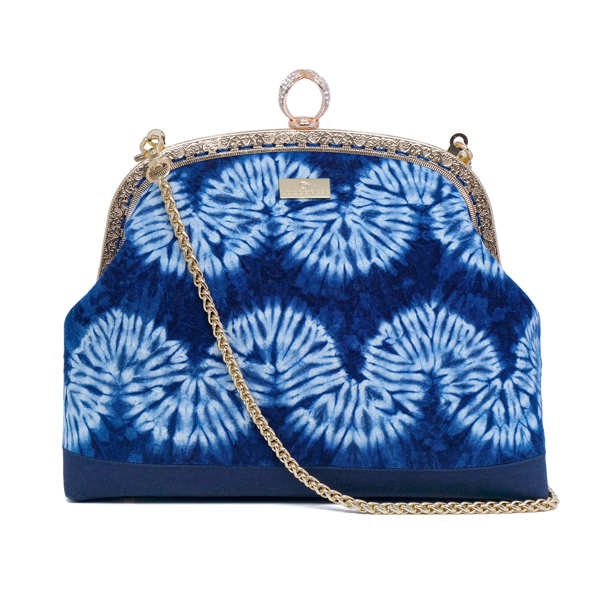 Handle Bag with Bamboo Chain - Shibori Wavy