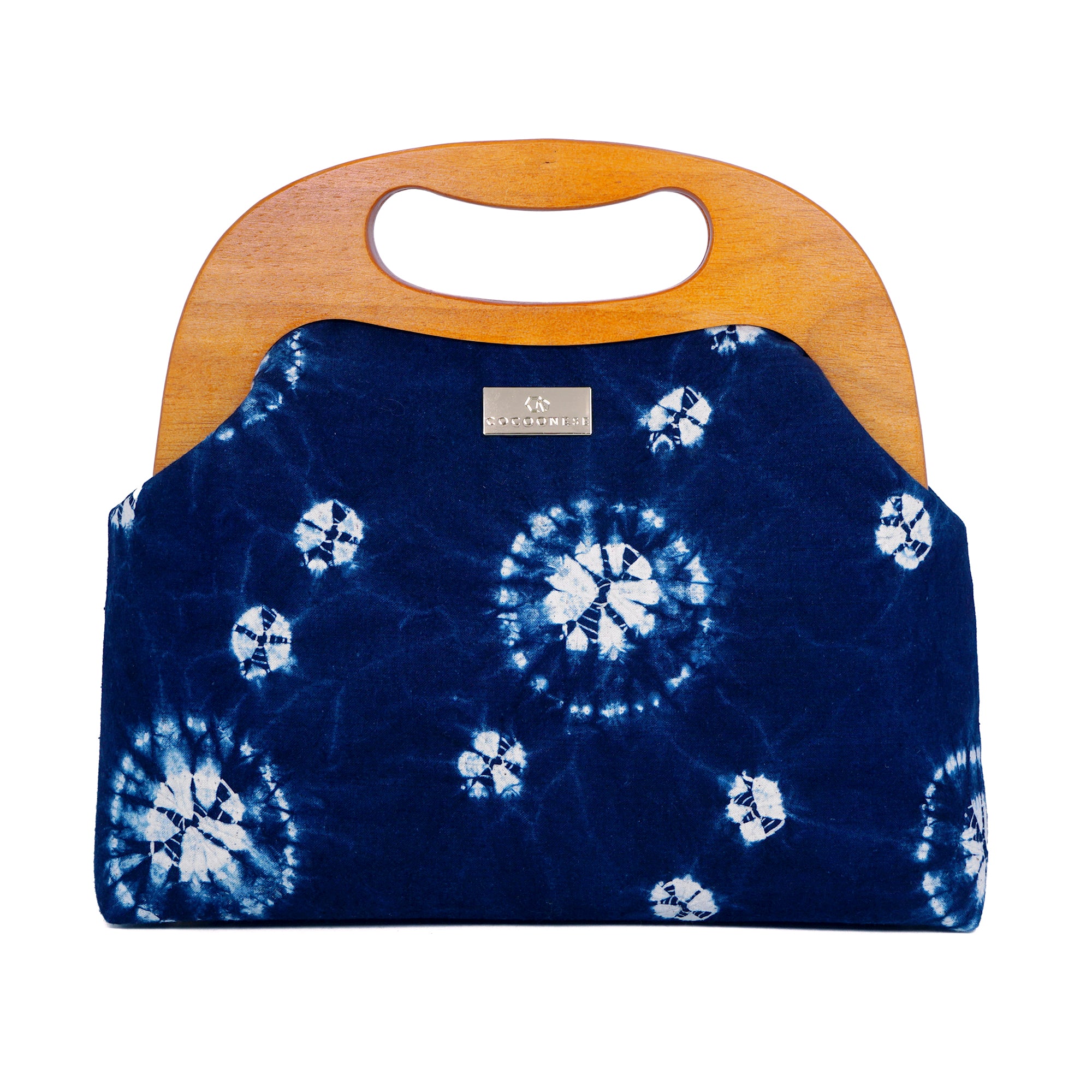 Handbag With Wooden Frame - Shibori Bubbles