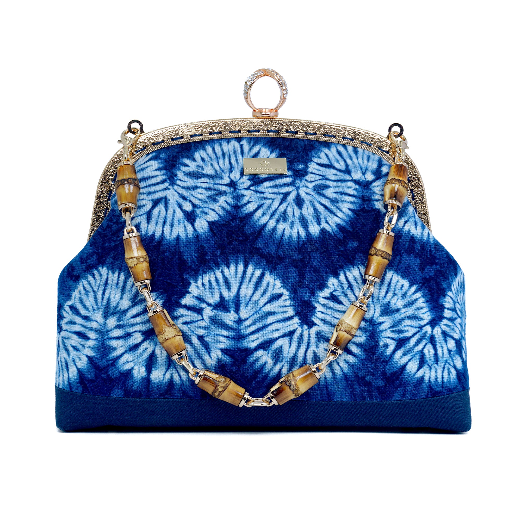 Handle Bag with Bamboo Chain - Shibori Wavy
