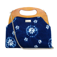 Handbag With Wooden Frame - Shibori Bubbles
