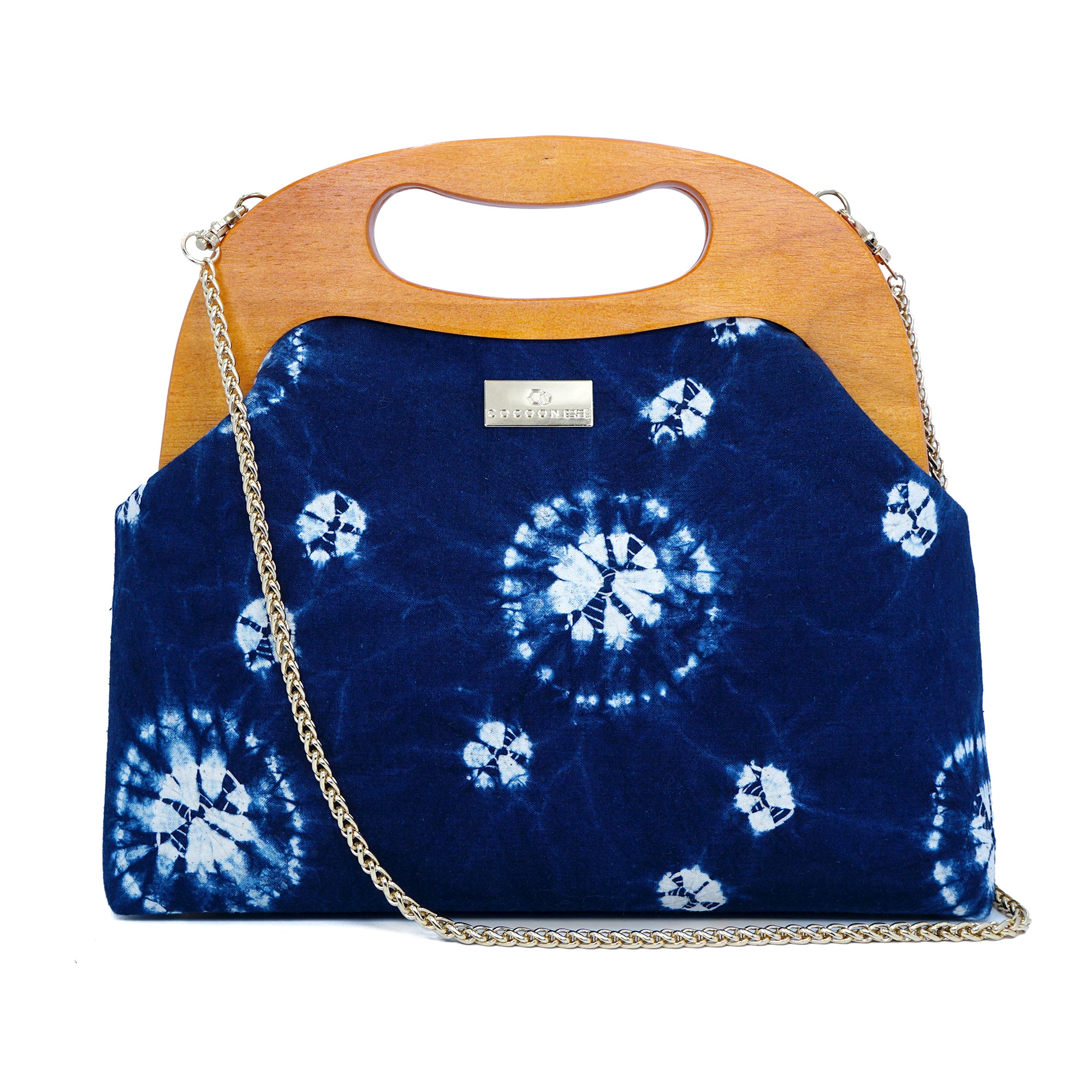 Handbag With Wooden Frame - Shibori Bubbles