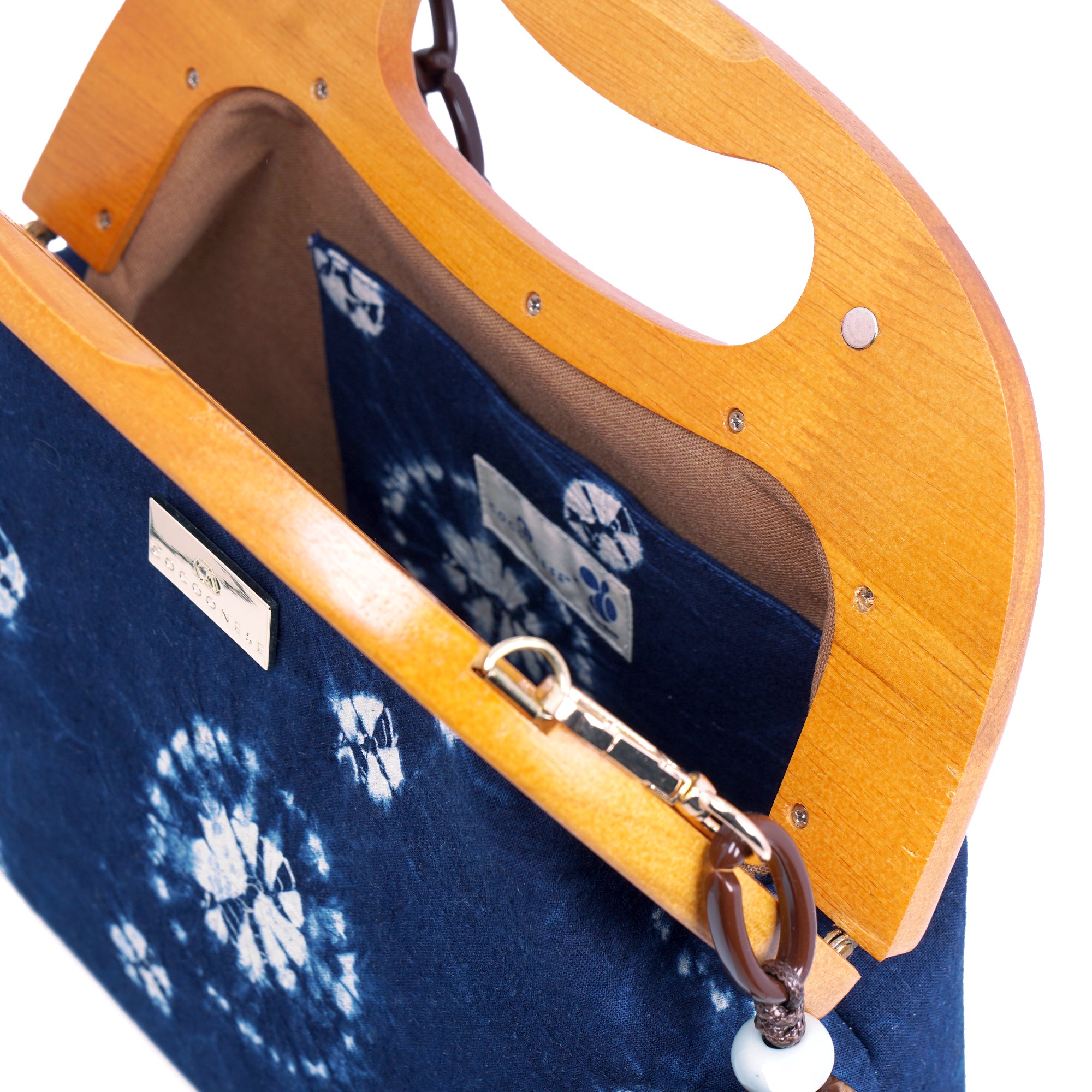 Handbag With Wooden Frame - Shibori Bubbles