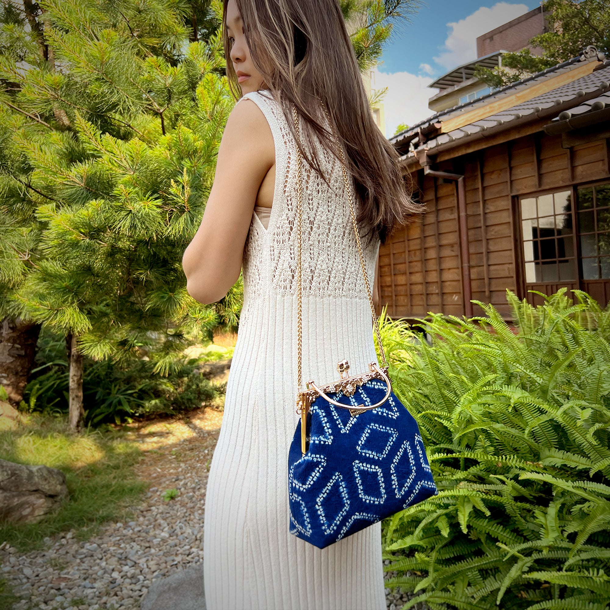 Trapezoid Top Handle Bag  - Shibori Rhombus