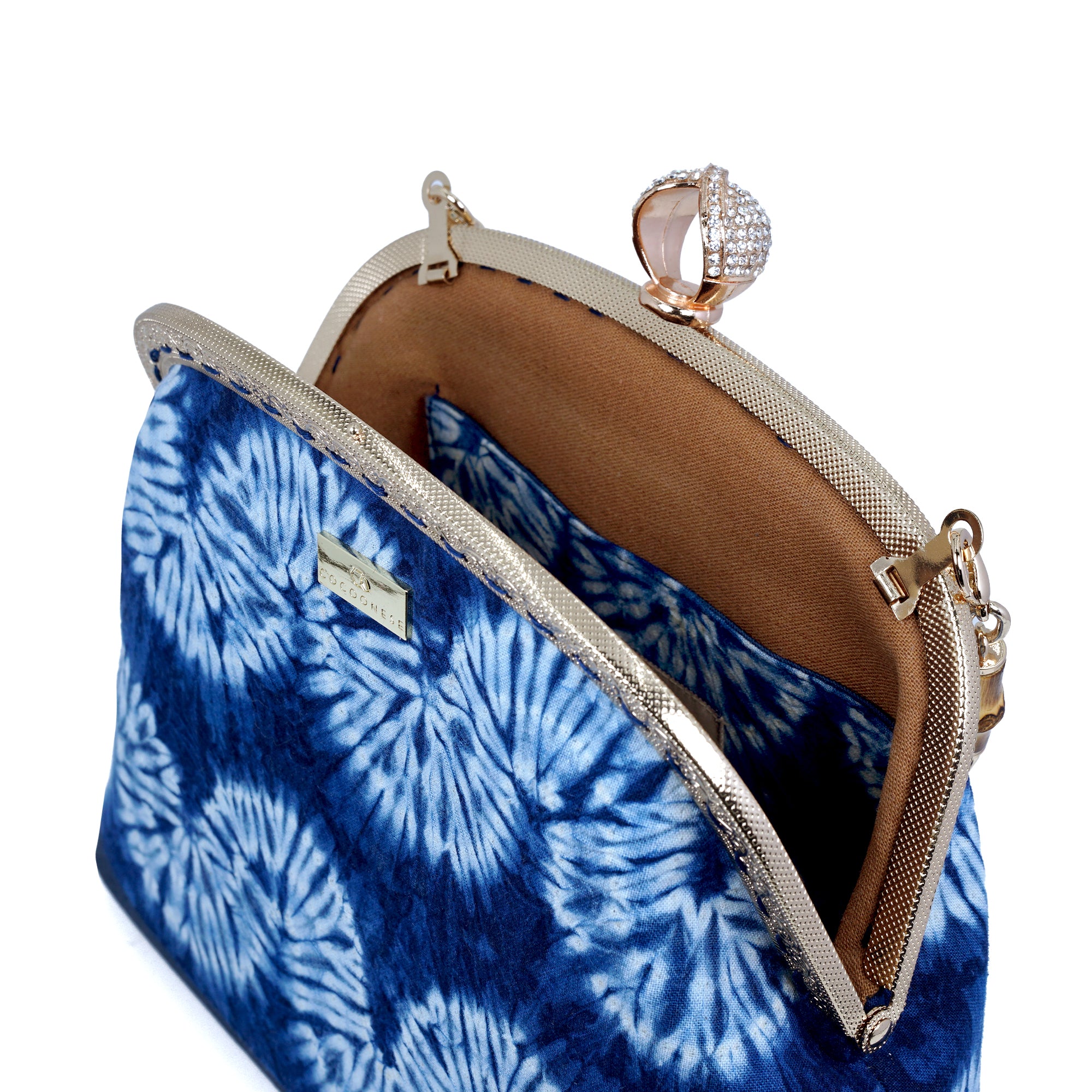 Handle Bag with Bamboo Chain - Shibori Wavy