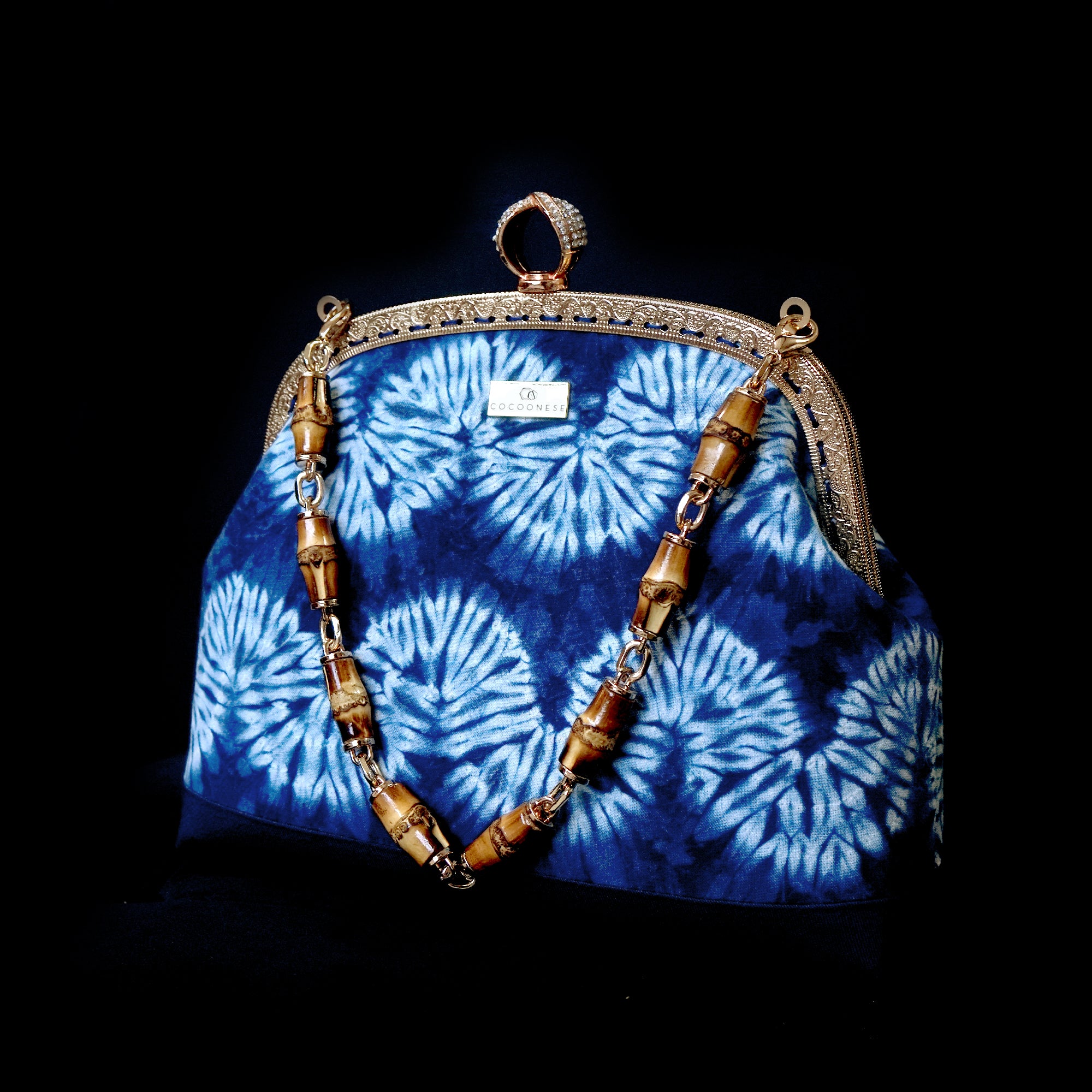 Handle Bag with Bamboo Chain - Shibori Wavy