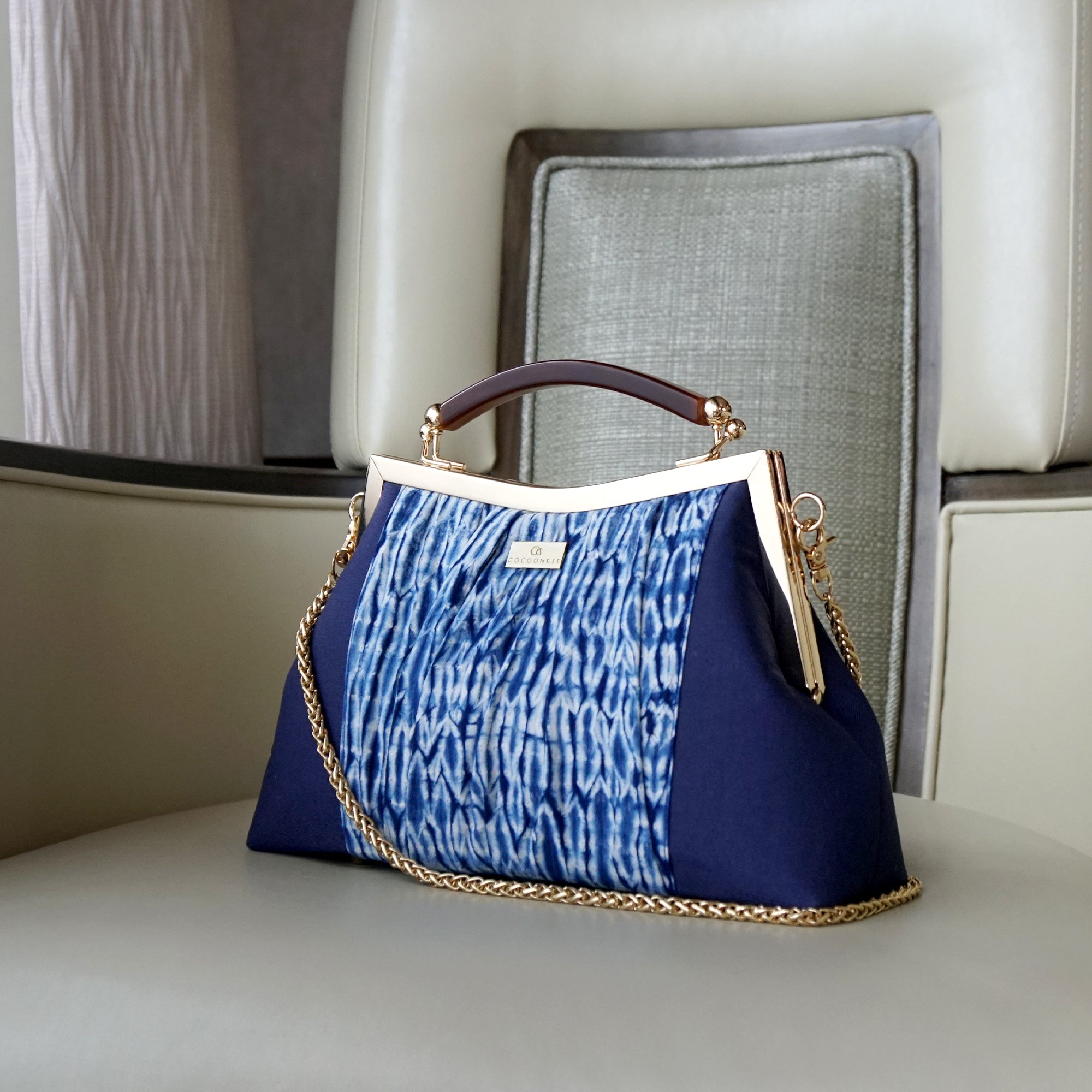 Amber Resin Top Handle Bag  - Shibori Water Wave