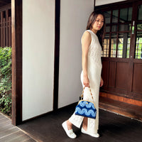 Handle Bag with Bamboo Chain - Shibori Wavy