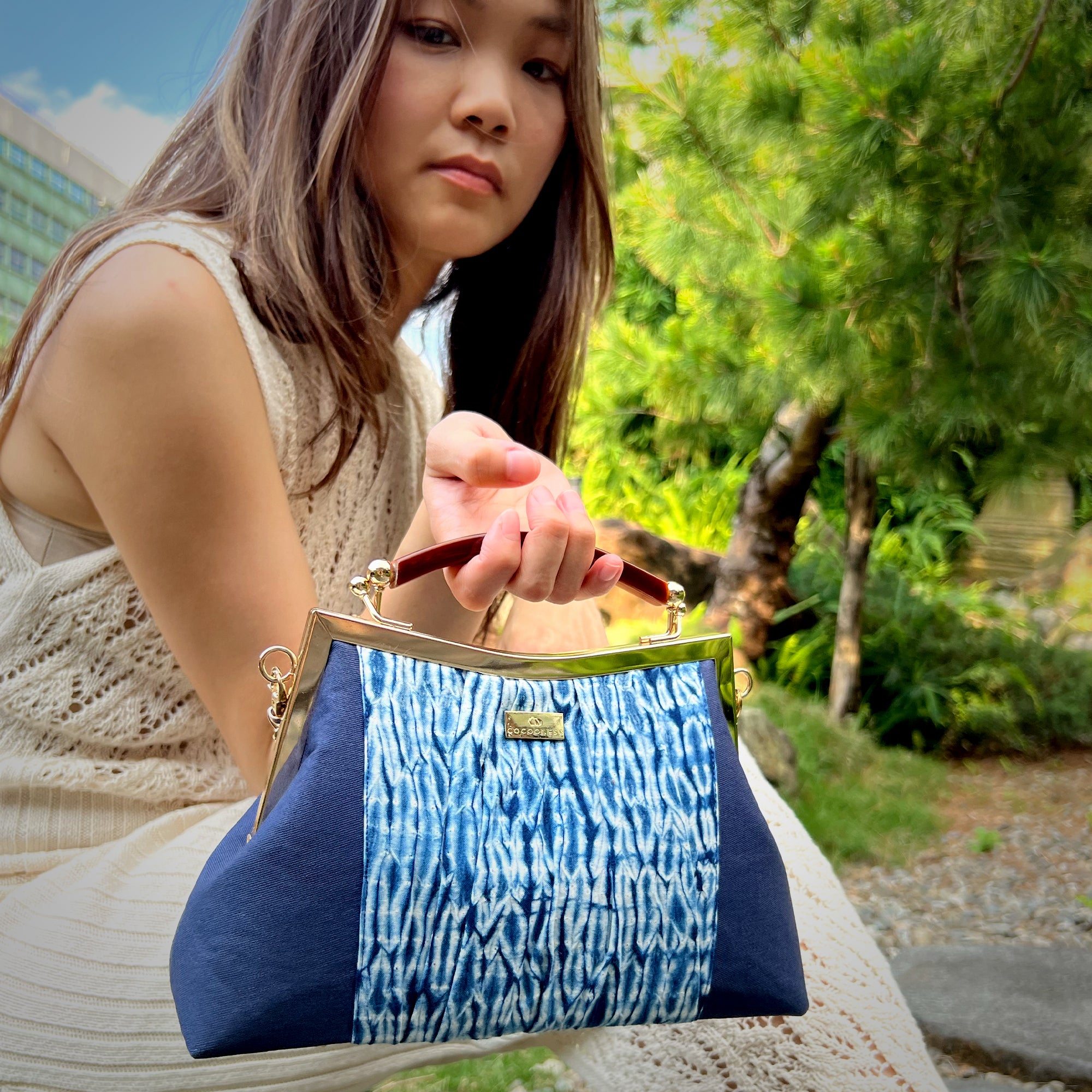 Amber Resin Top Handle Bag  - Shibori Water Wave