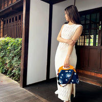 Handbag With Wooden Frame - Shibori Bubbles