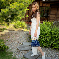 Trapezoid Top Handle Bag  - Shibori Rhombus