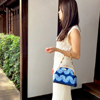 Handle Bag with Bamboo Chain - Shibori Wavy