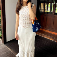 Handbag With Wooden Frame - Shibori Bubbles