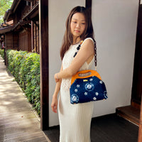 Handbag With Wooden Frame - Shibori Bubbles