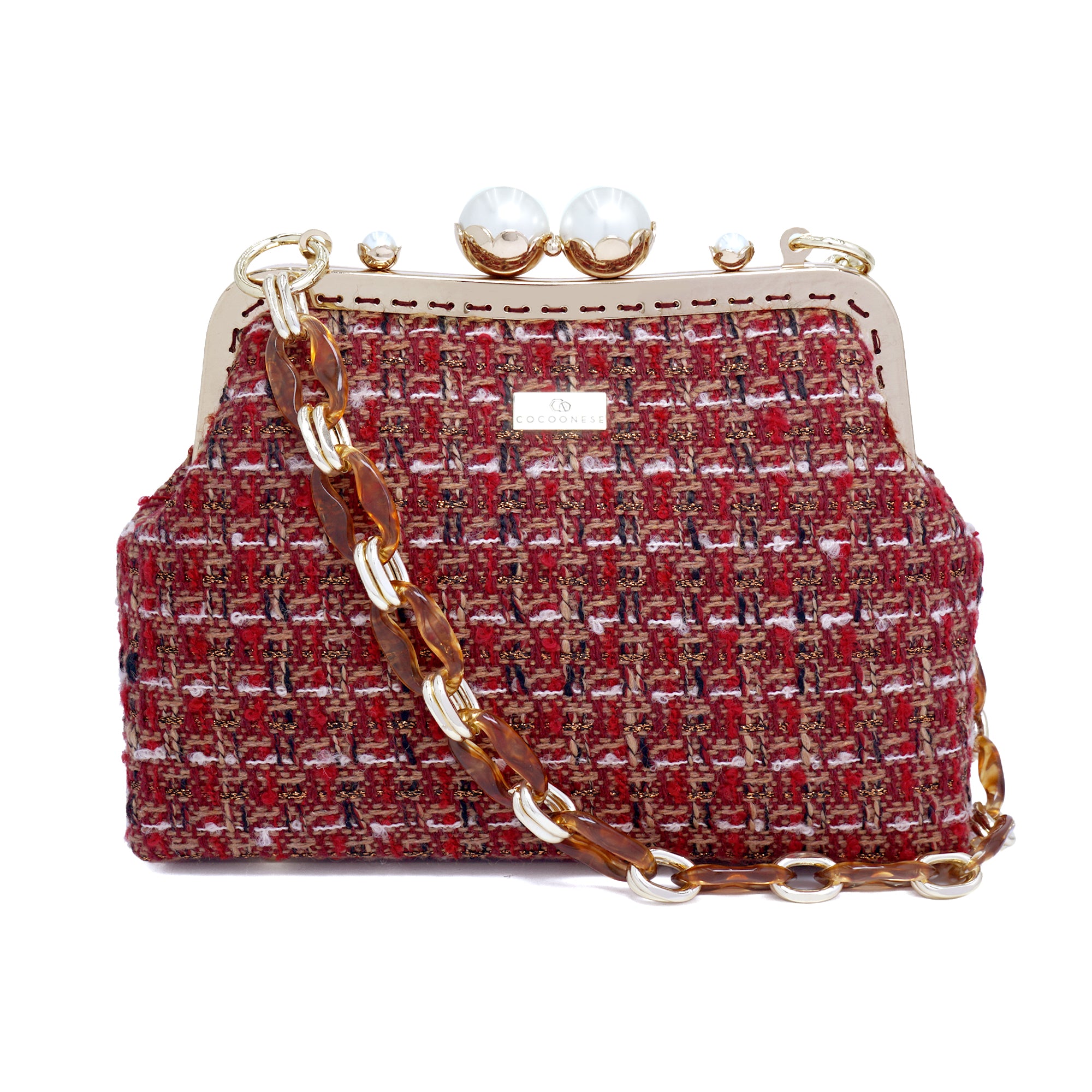 Acrylic Chain Tweed Shoulder Bag(RD)