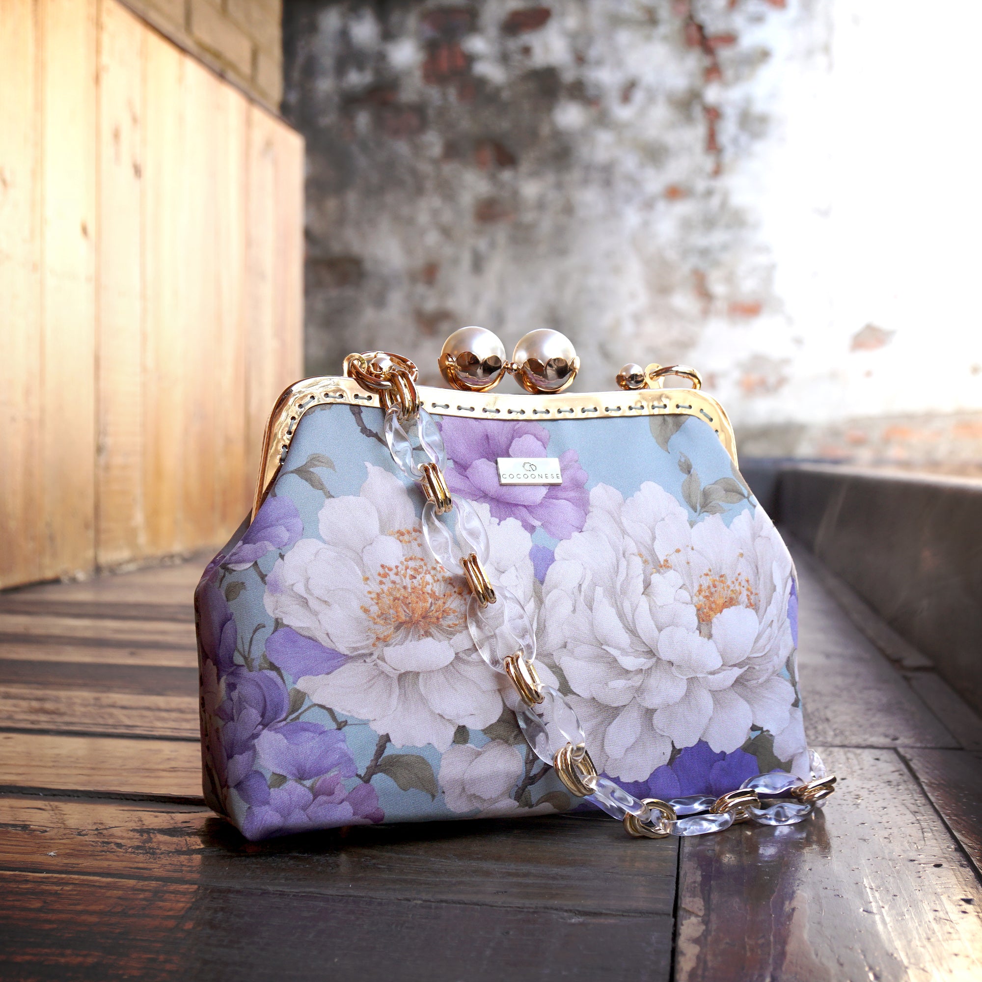 Acrylic Chain Shoulder Bag - Paeonia Waves