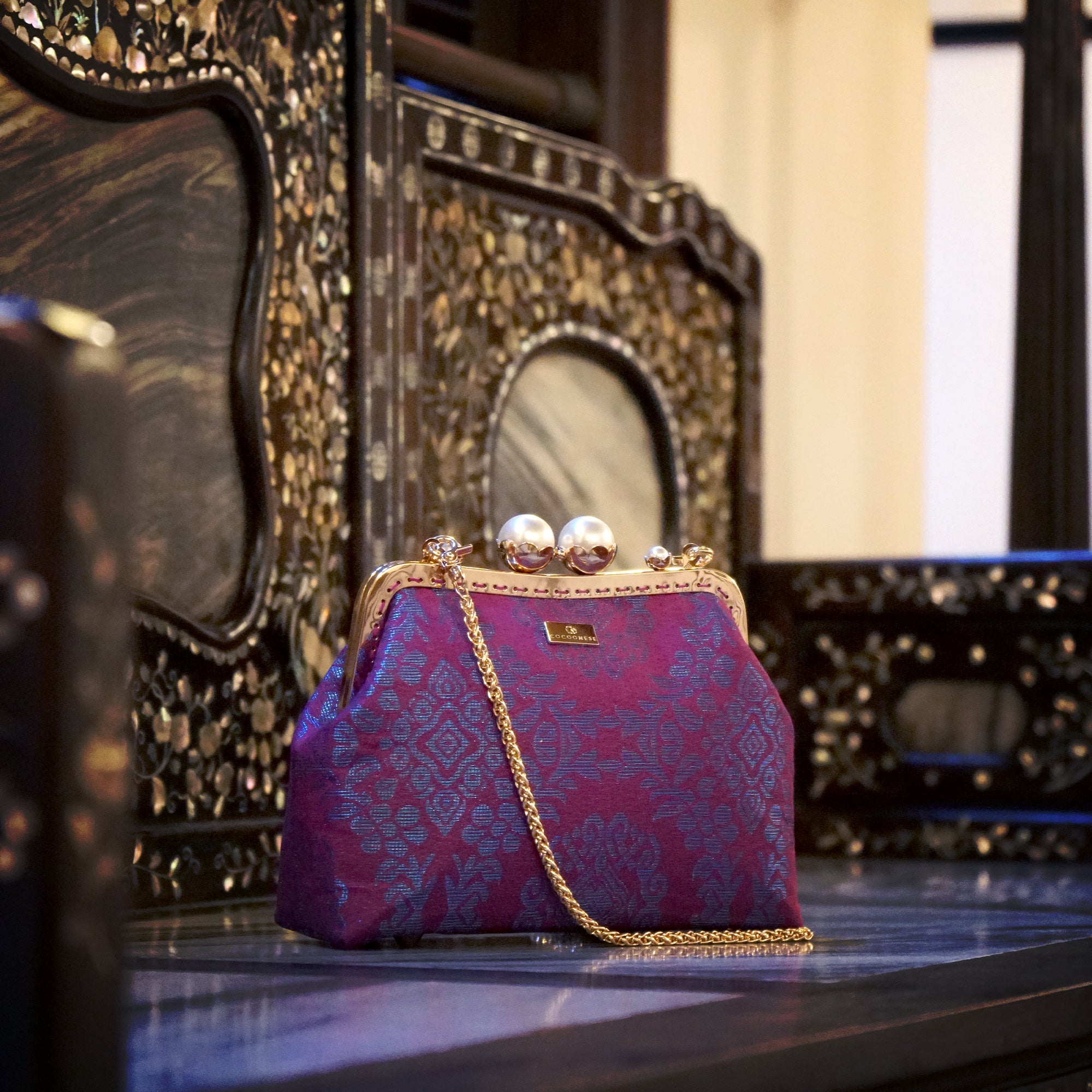 Acrylic Chain Songket Shoulder Bag - Wisteria(MA)