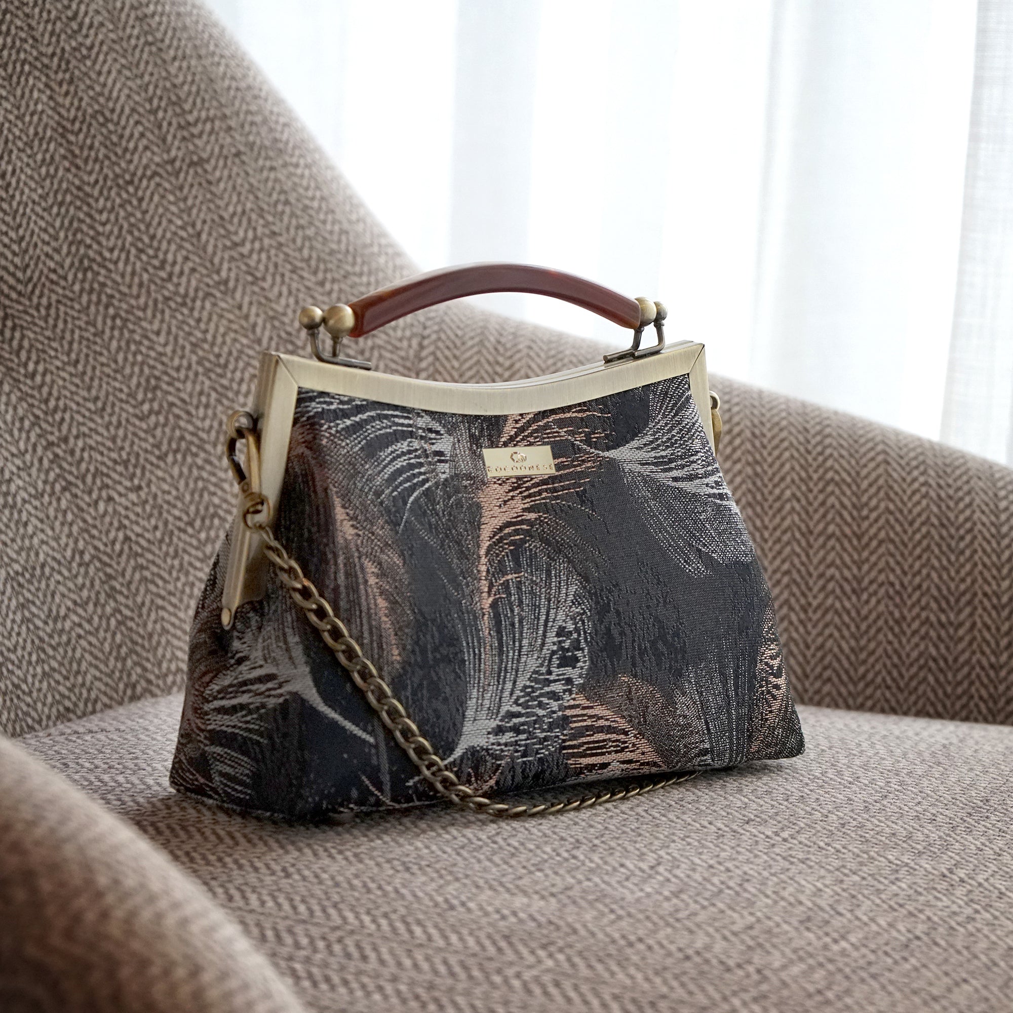 Amber Resin Top Handle Bag - Feather