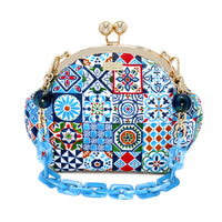 Acrylic Chain Handle Clasp Sling Bag - Peranakan Tiles