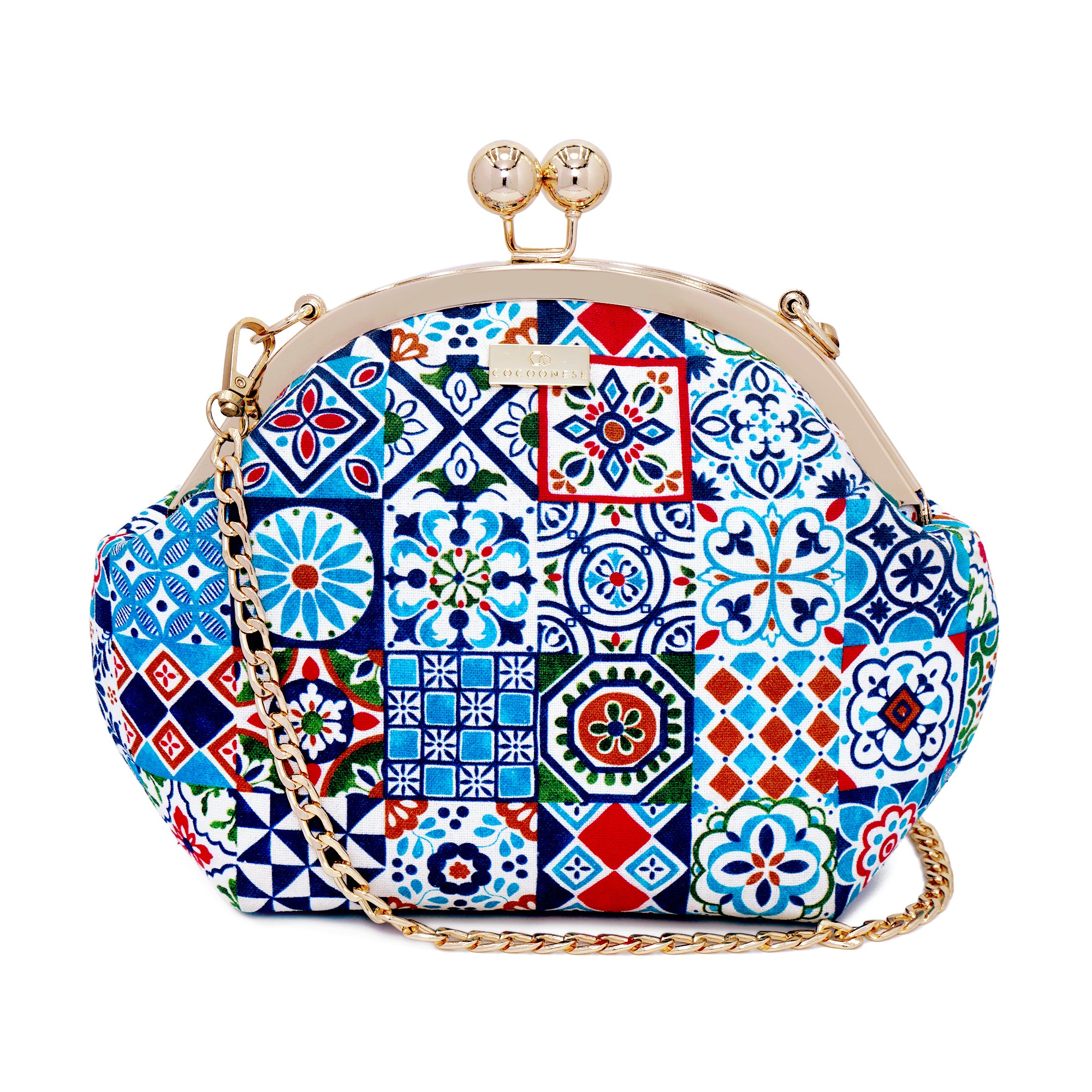 Acrylic Chain Handle Clasp Sling Bag - Peranakan Tiles