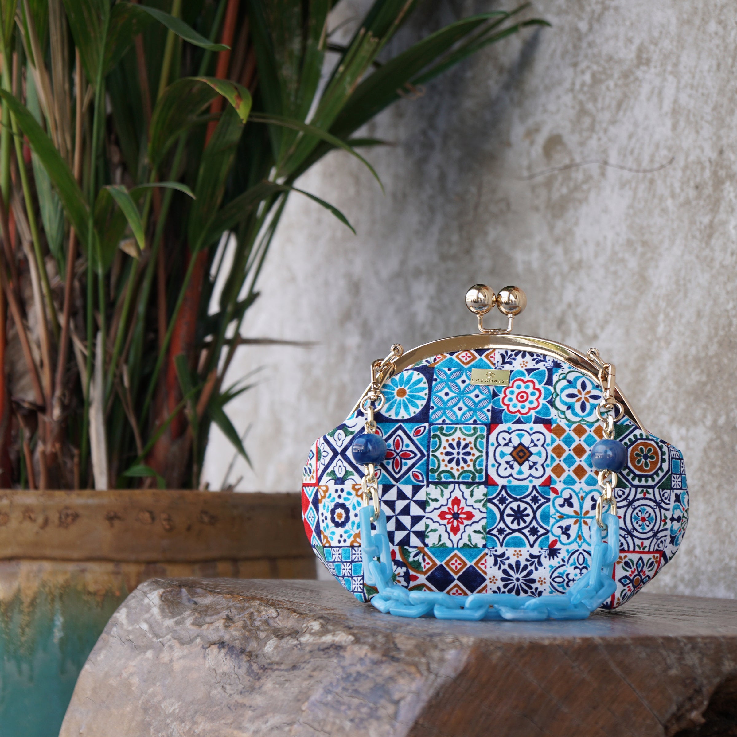 Acrylic Chain Handle Clasp Sling Bag - Peranakan Tiles