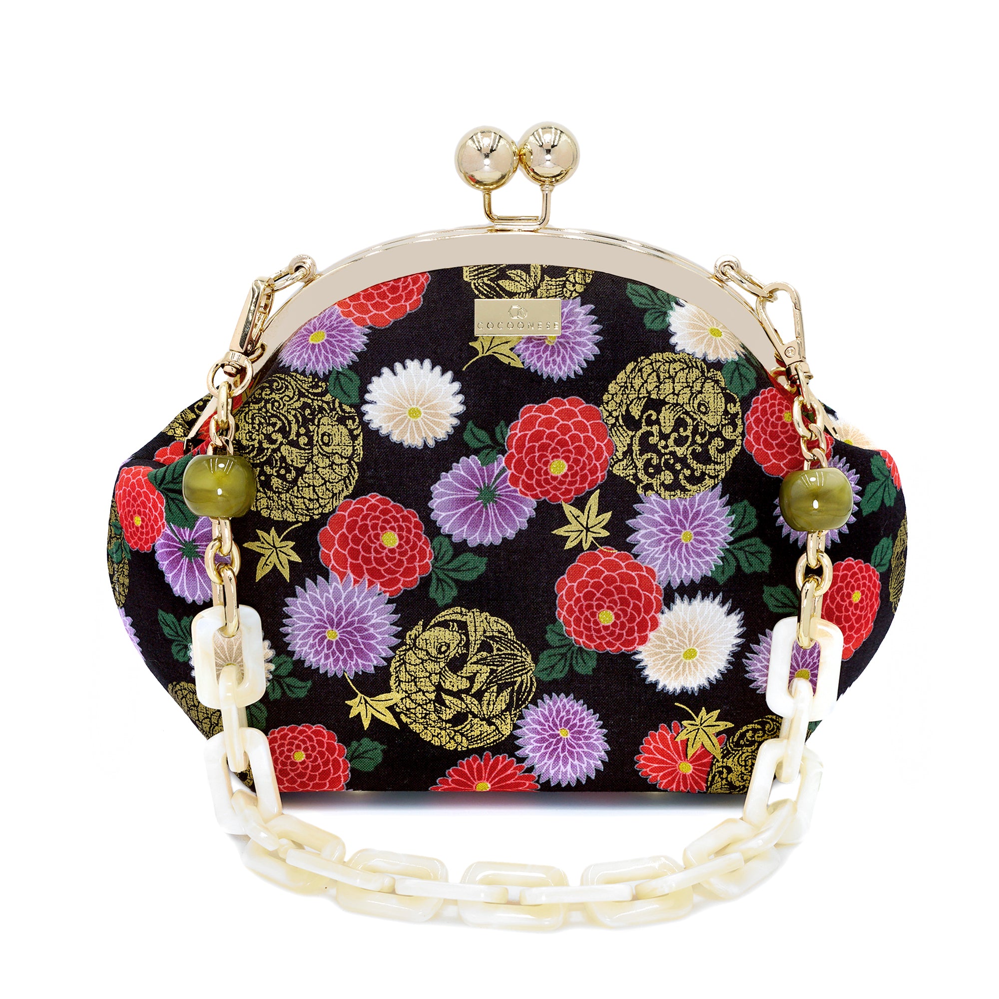 20% OFF - Acrylic Chain Handle Clasp Sling Bag - Goldfish & Flowers