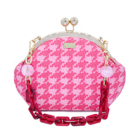 Acrylic Chain Handle Clasp Sling Bag - Houndstooth Check