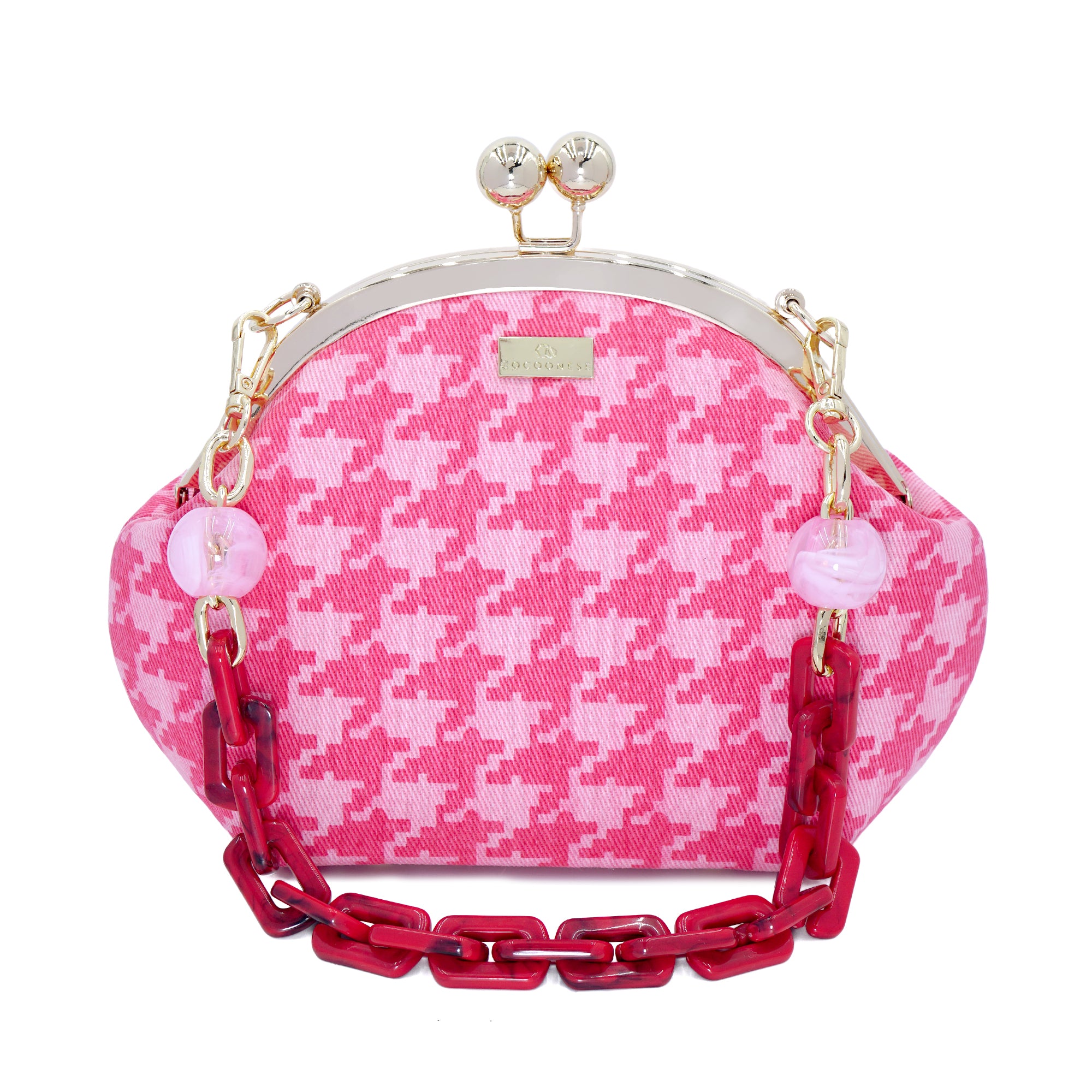 Acrylic Chain Handle Clasp Sling Bag - Houndstooth Check