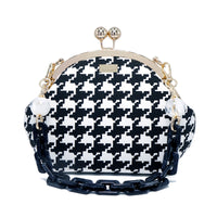 Acrylic Chain Handle Clasp Sling Bag - Houndstooth Check