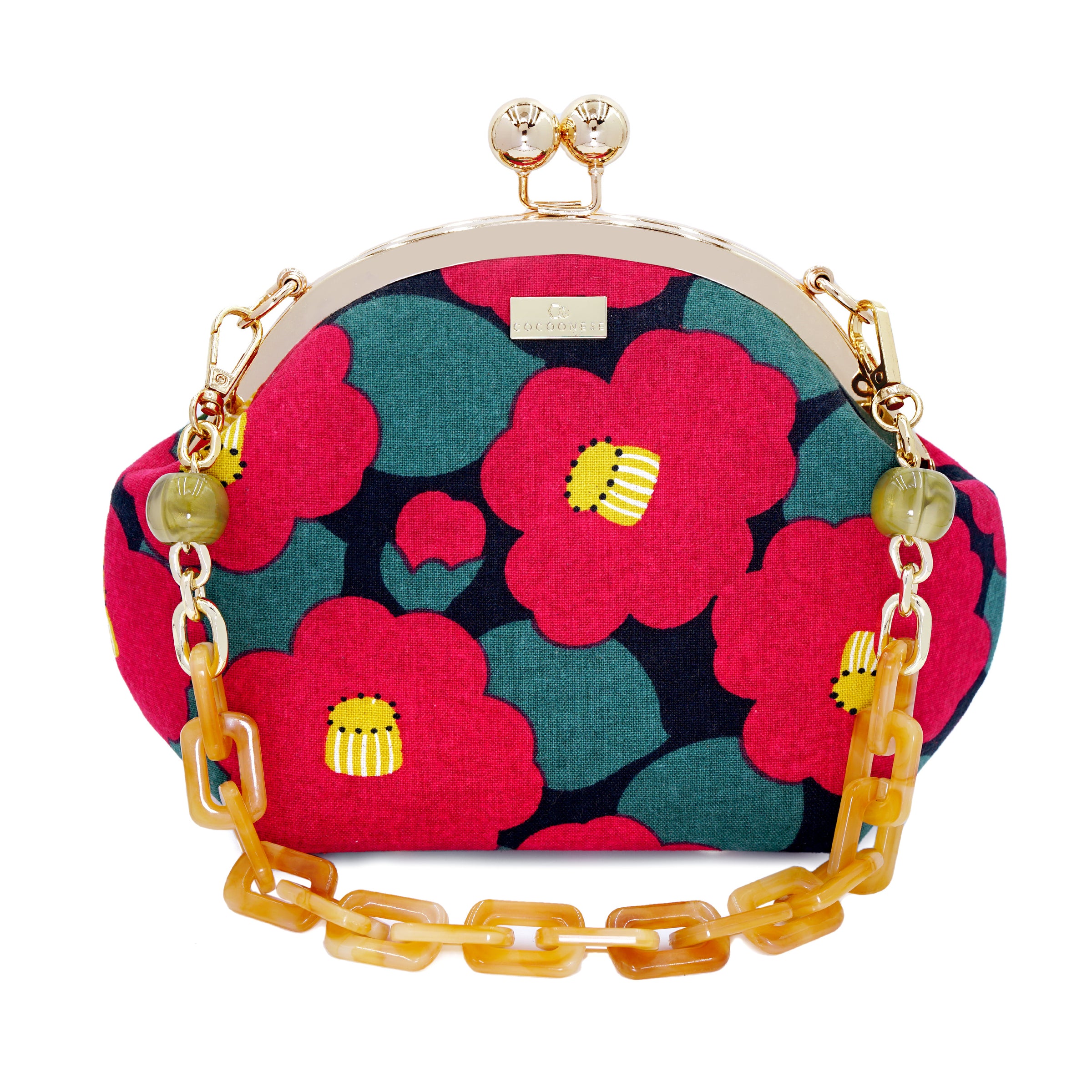 Acrylic Chain Handle Clasp Sling Bag - Camellia Japonica