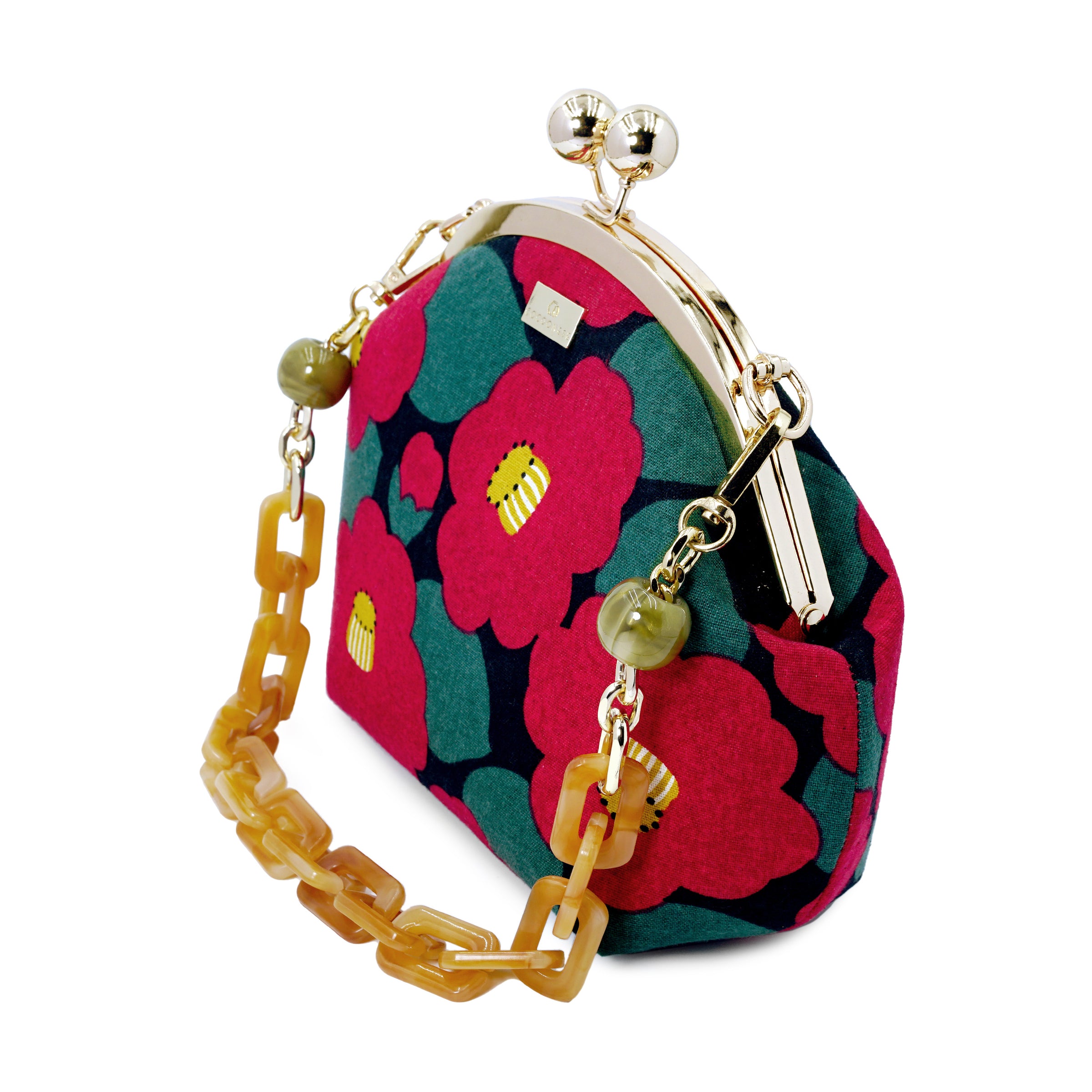 Acrylic Chain Handle Clasp Sling Bag - Camellia Japonica