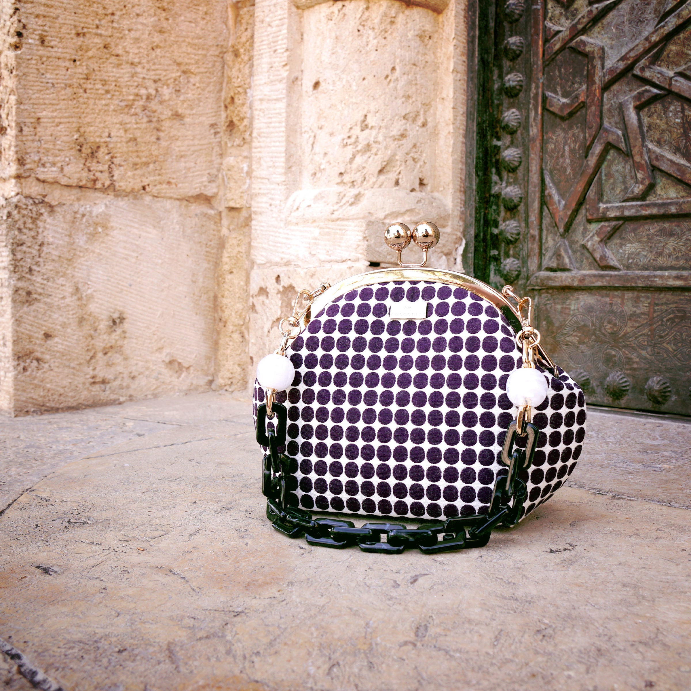 Acrylic Chain Handle Clasp Sling Bag - Polka Dot