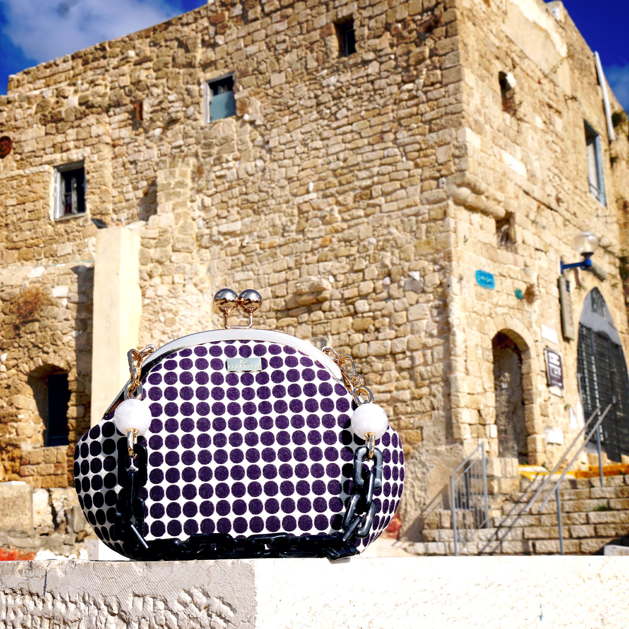 Acrylic Chain Handle Clasp Sling Bag - Polka Dot