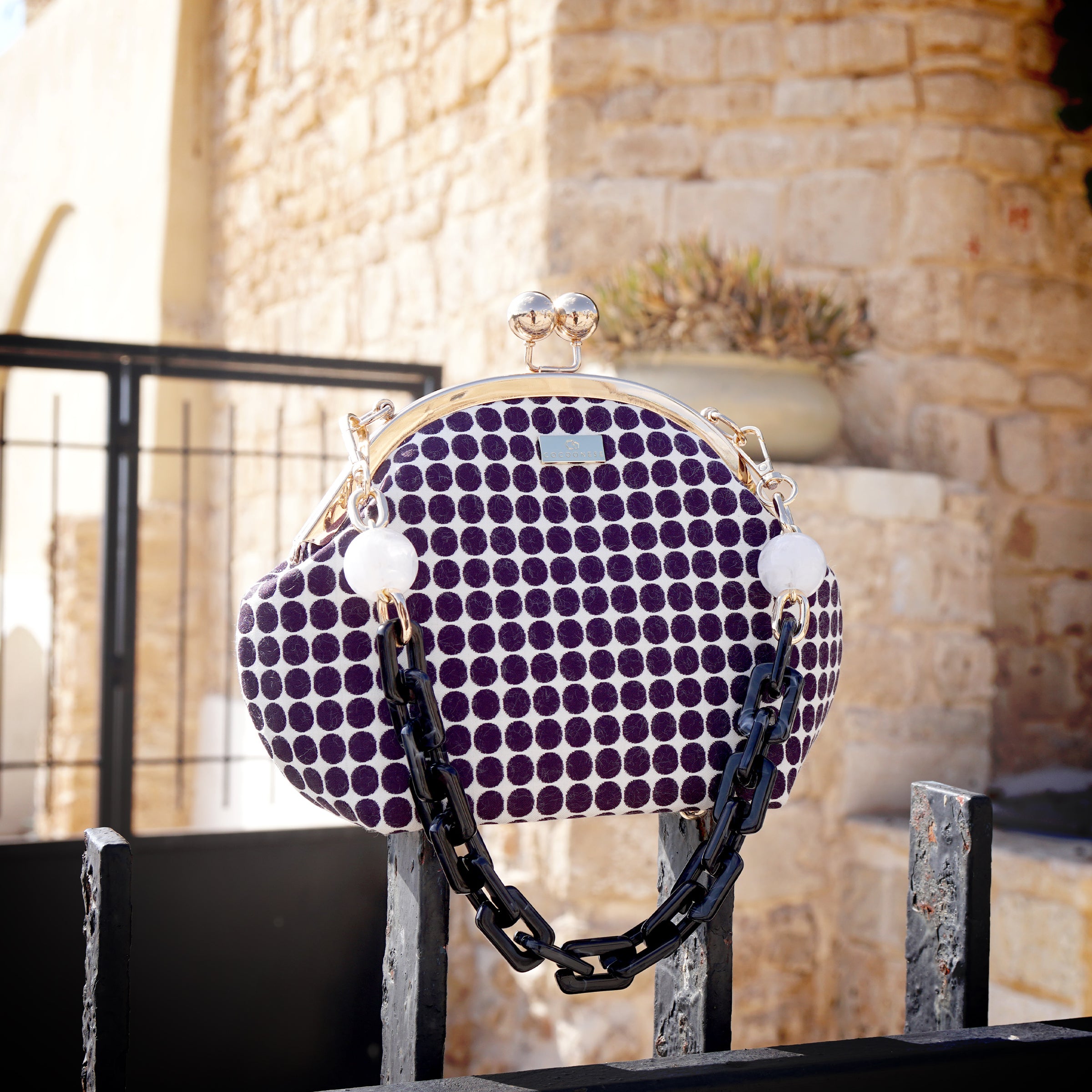 Acrylic Chain Handle Clasp Sling Bag - Polka Dot