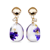 Shell Stud Dried Flower Resin Teardrop Earrings(PL)
