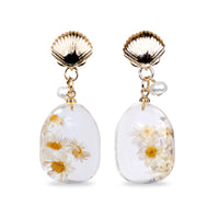 Shell Stud Dried Flower Resin Teardrop Earrings(WT)