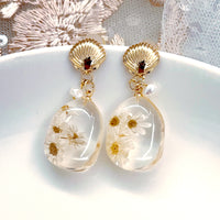 Shell Stud Dried Flower Resin Teardrop Earrings(WT)