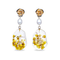 Rose Top With Dried Flower Teardrop Earrings(YL)