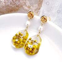 Rose Top With Dried Flower Teardrop Earrings(YL)