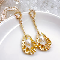 Skirt Shape Pendulum With Pearl Dangle Earrings