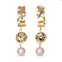 Hammered Rectangular With Circular Coin Dangle Earrings