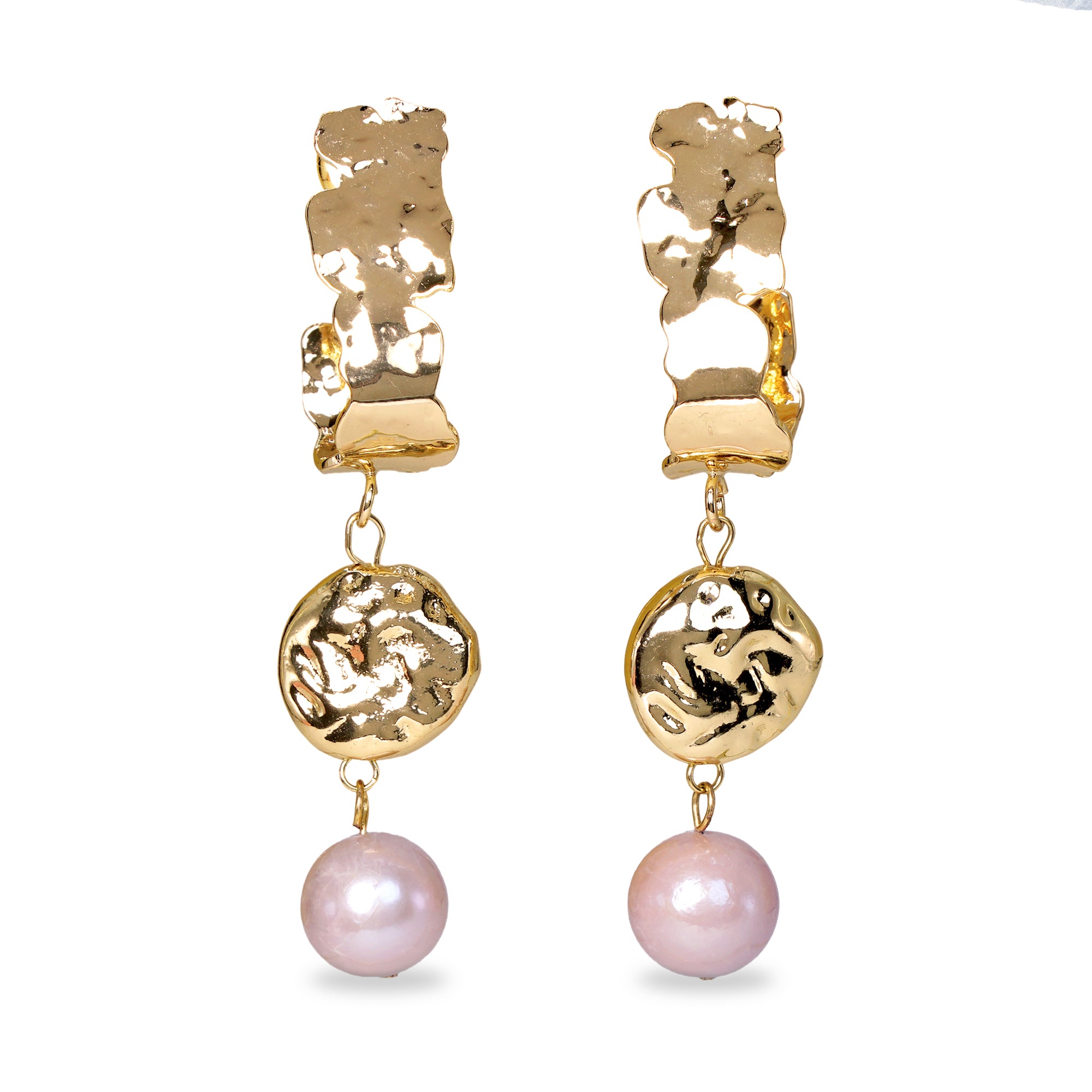 Hammered Rectangular With Circular Coin Dangle Earrings