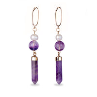 Amethyst Crystal Pillar Dangle Earrings