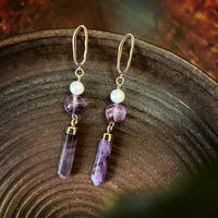 Amethyst Crystal Pillar Dangle Earrings