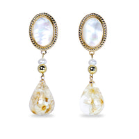 Oval Nacre Top Dried Flower Resin Teardrop Earrings(WT)