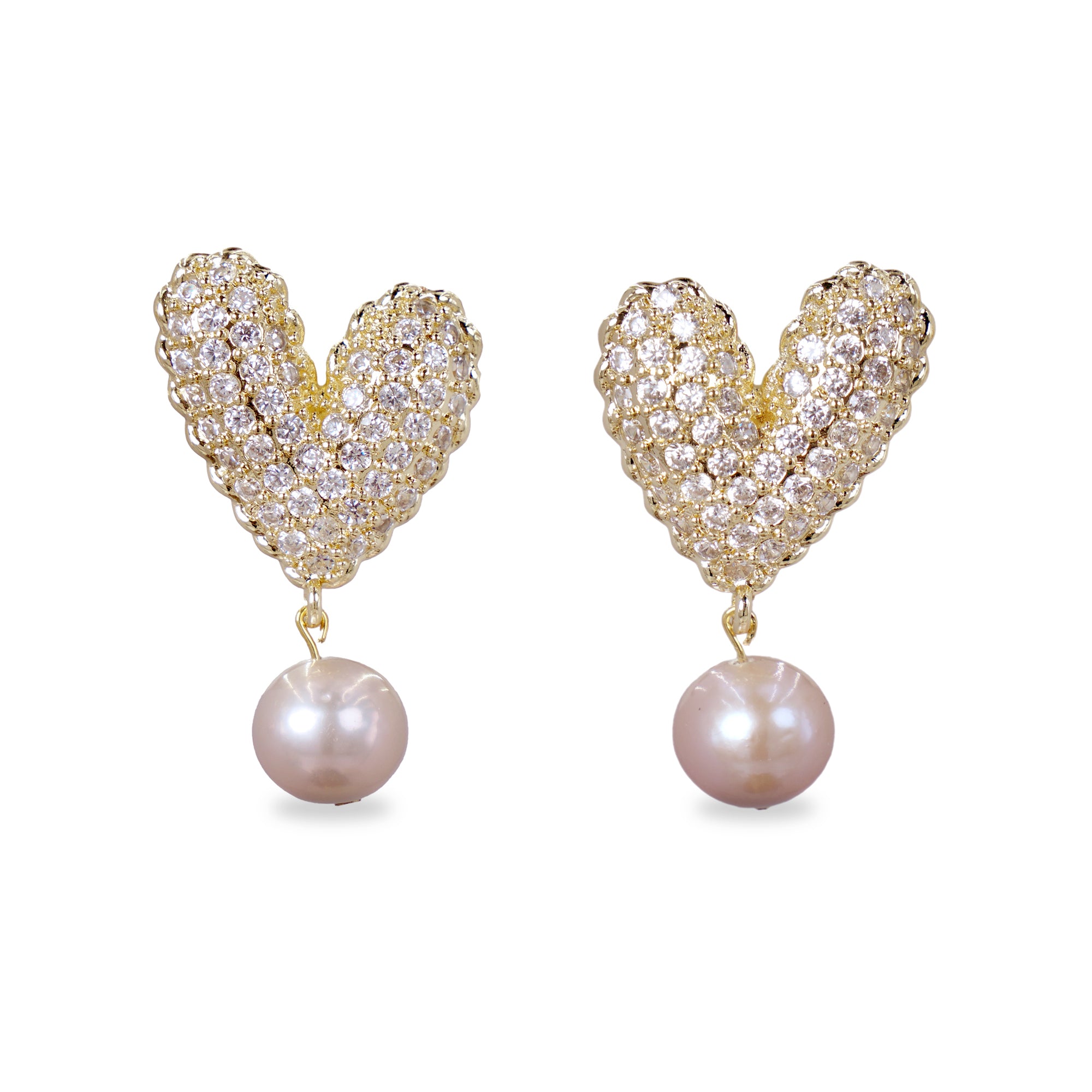 Dangle Earrings In Textured Heart With Pearl Drop