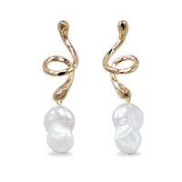 Gold Molten Baroque Pearl Drop Earrings