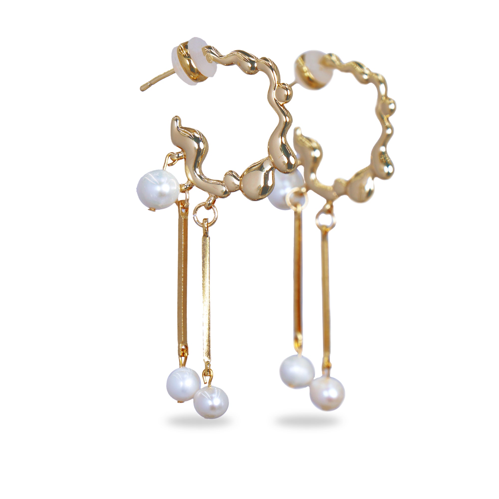Gold Hoop With Pearls Drop Earrings