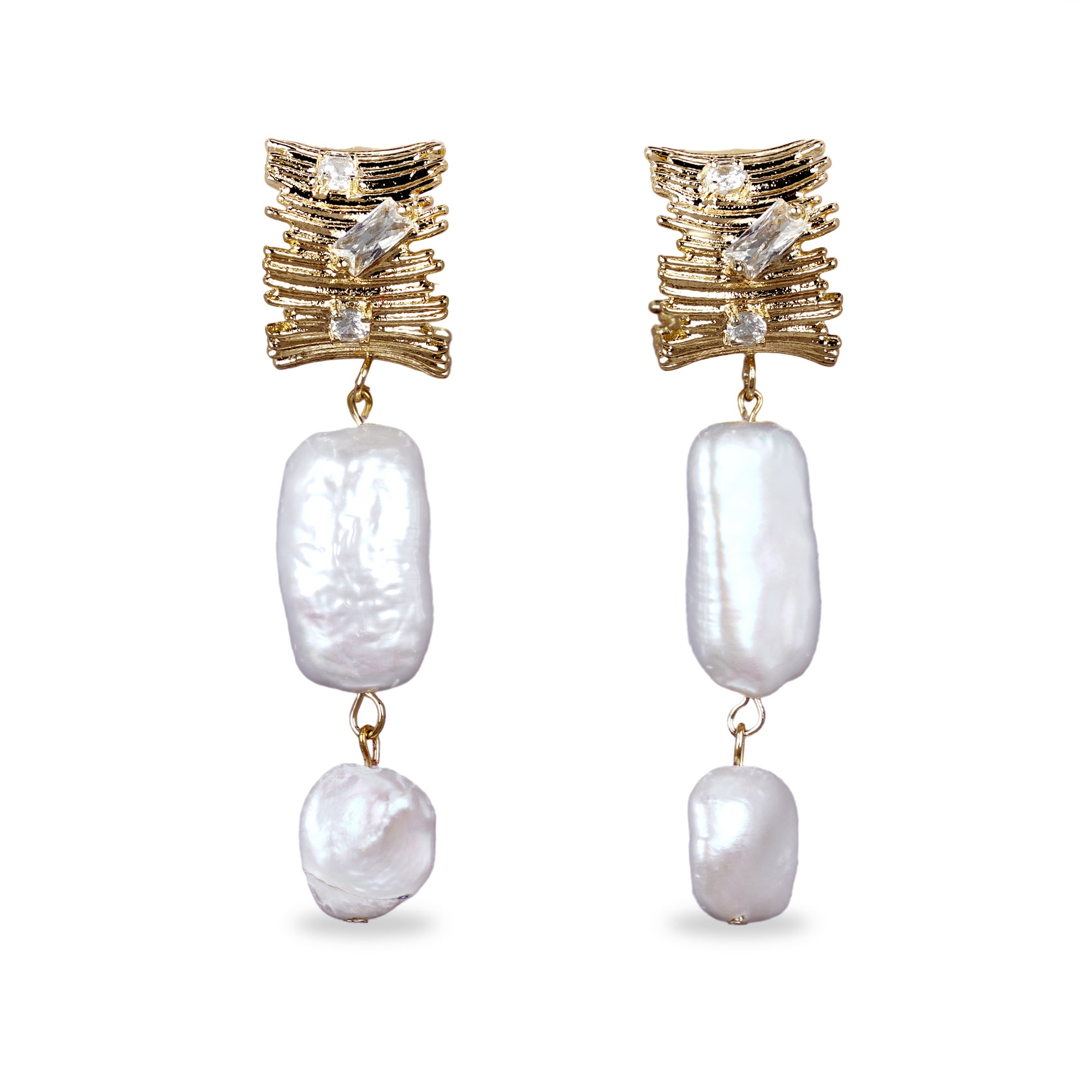 Geometric Texture With Baroque Pearls Drop Earrings